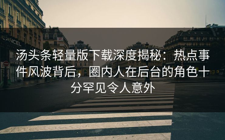汤头条轻量版下载深度揭秘：热点事件风波背后，圈内人在后台的角色十分罕见令人意外